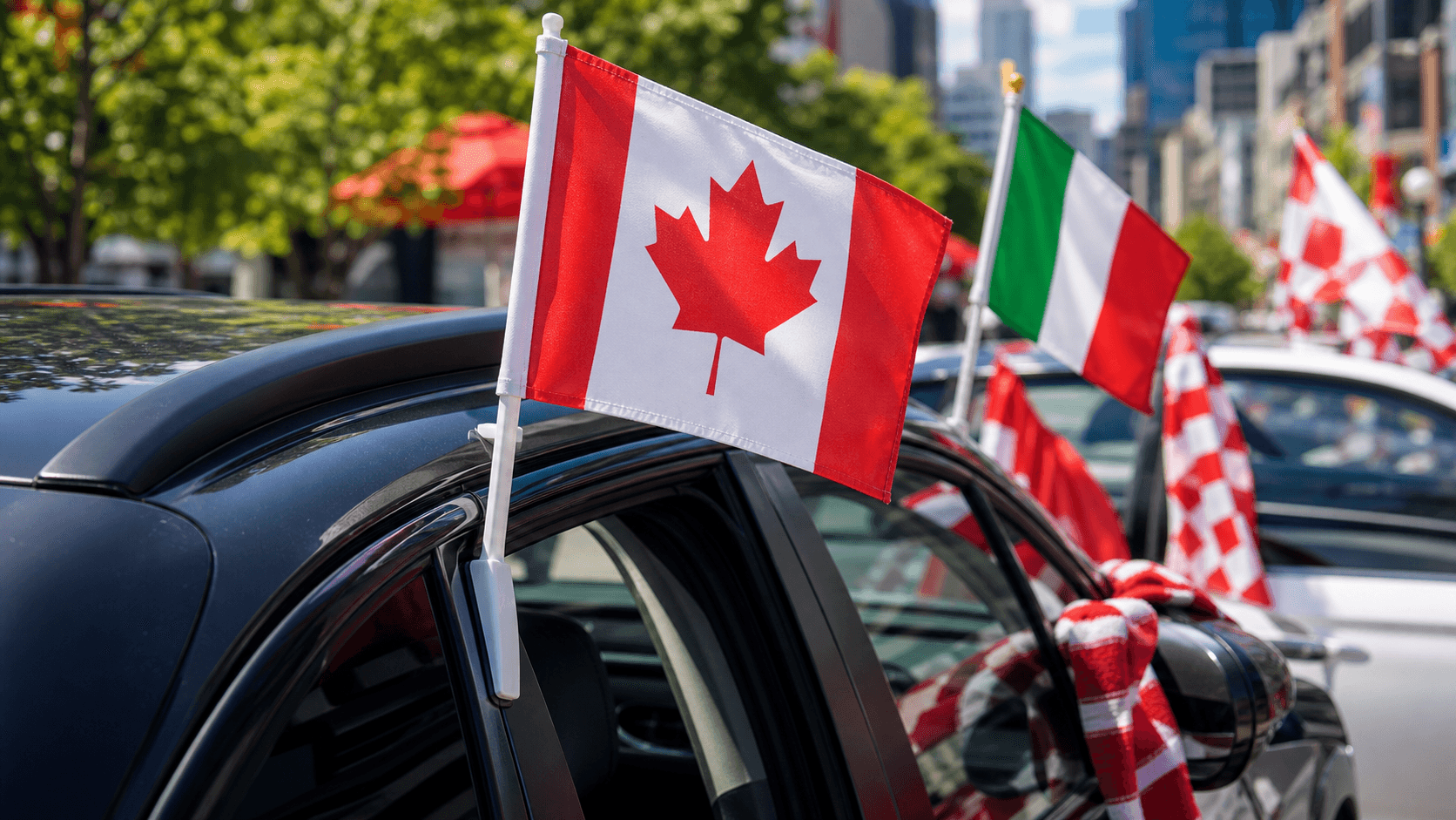 World Cup soccer car flag on a match-day vehicle