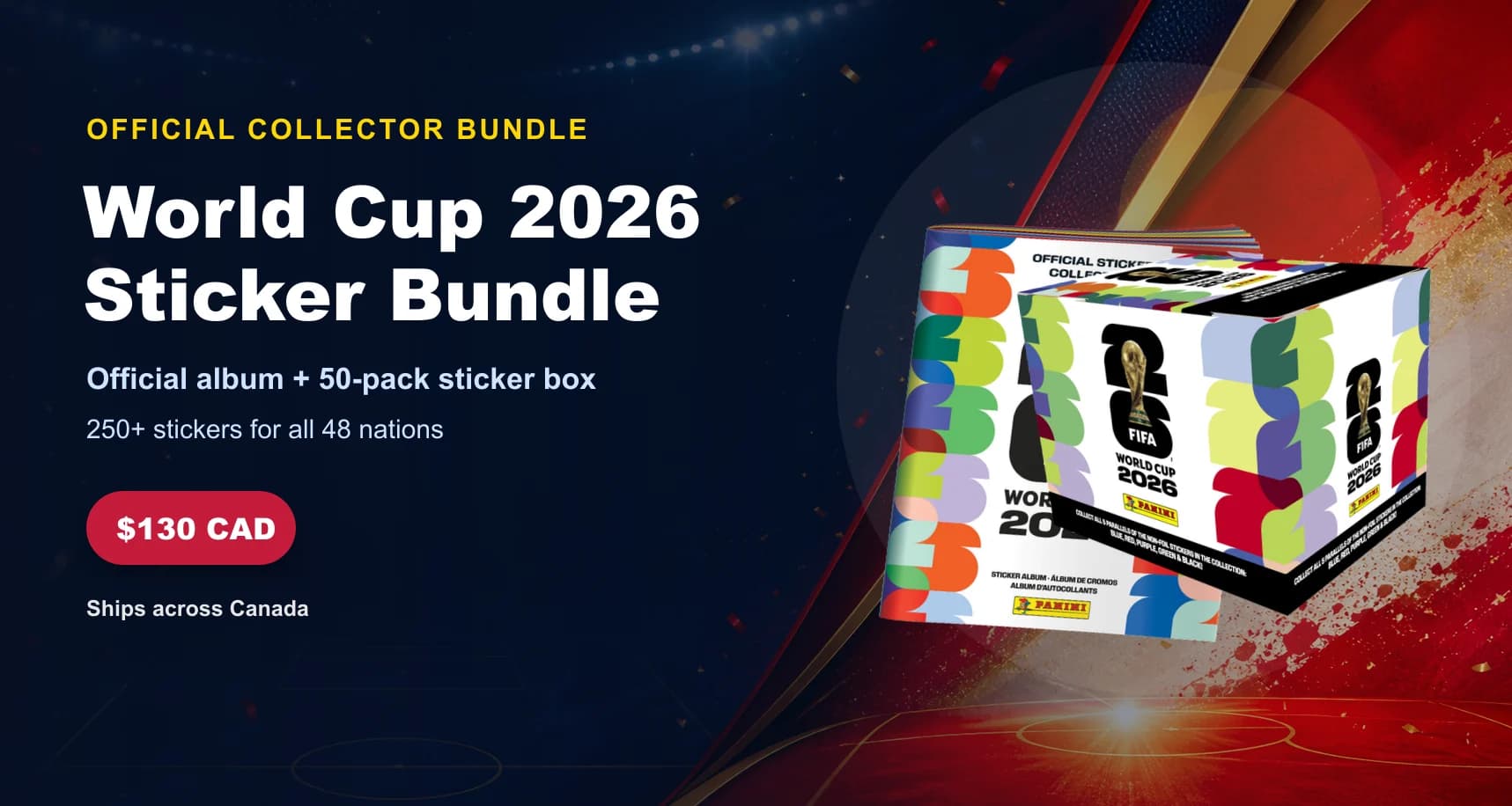 World Cup 2026 sticker bundle promotional image with album and sticker box