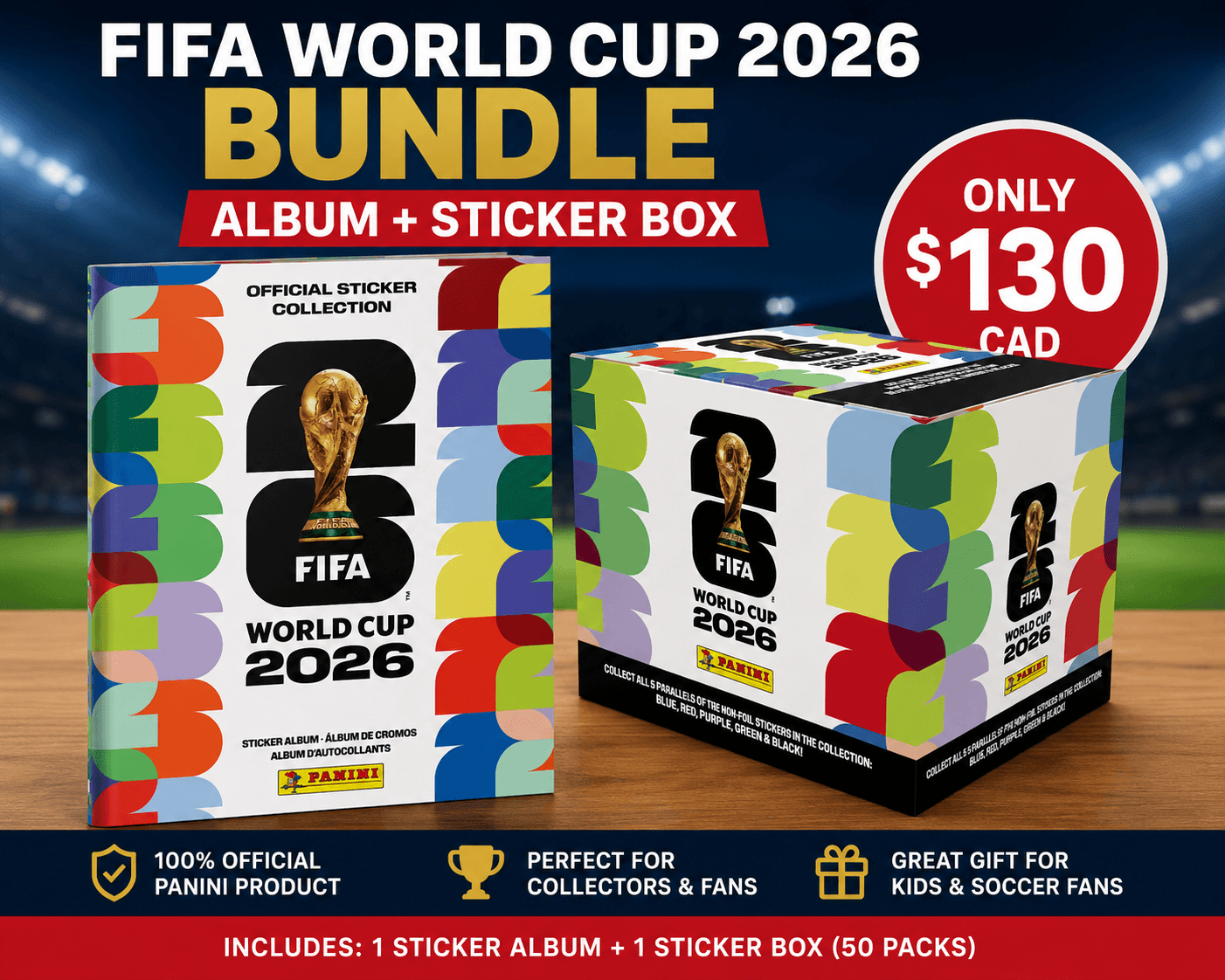 Panini FIFA World Cup 2026 Bundle — Official Album + 50-Pack Box