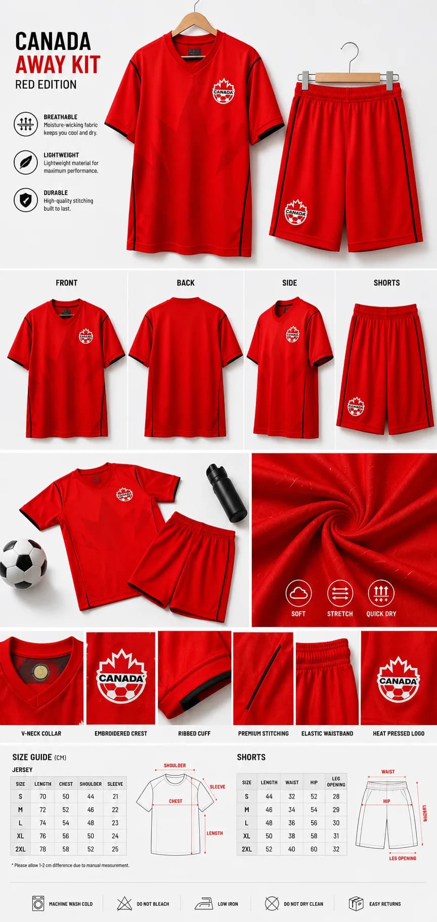 Canada Home Kit 2026 – Kids Red Jersey + Shorts Set — detailed views